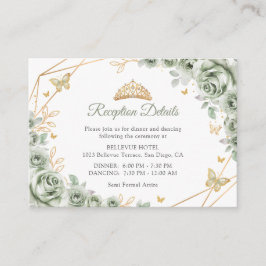 Cartão De Informações Sage Green Gold Floral Quinceanera  Details