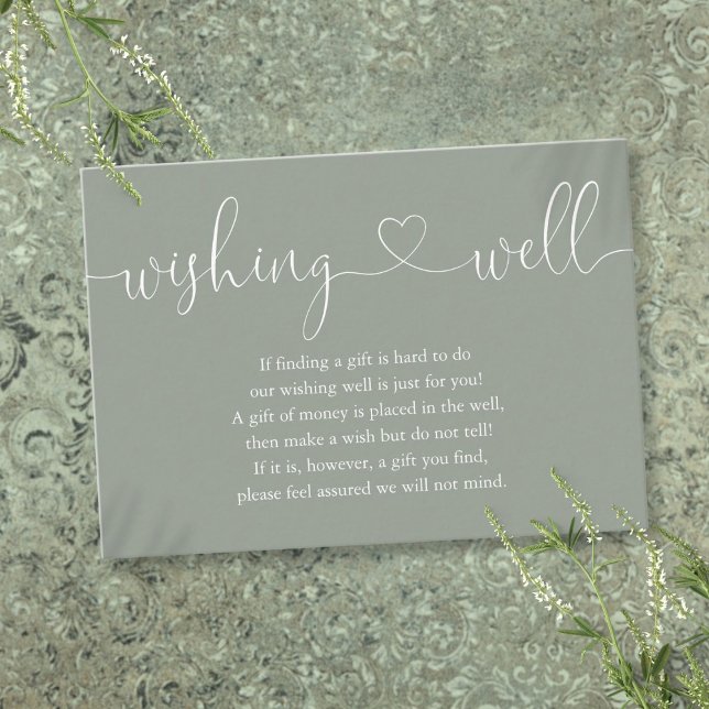 Cartão De Informações Sage Green Heart Script Wishing Good Weding (Sage Green Heart Script Wishing Well Wedding Enclosure Card)