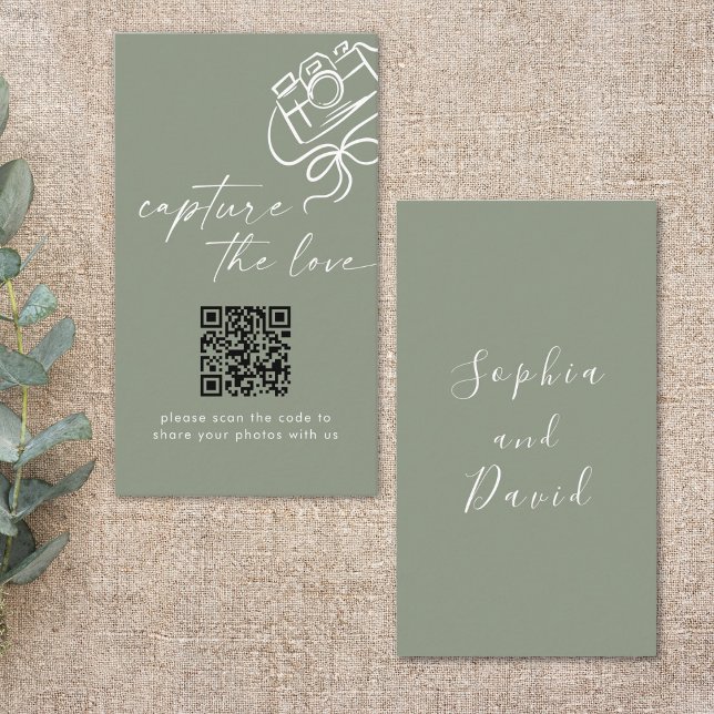 Cartão De Informações Sage Green Modern Wedture The Love QR Code (Criador carregado)