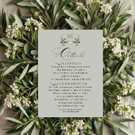 Cartão De Informações Sage Green Olive Branch Monogram Wedding Details 