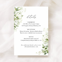 Cartão De Informações Sage Green Organic Greenery Wedding Details, Info