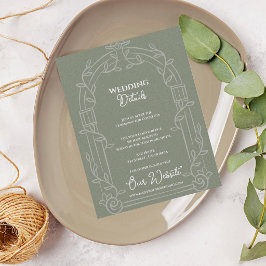Cartão De Informações Sage Green Ornate Arch Botanical Wedding Details