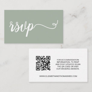 Cartão De Informações Sage green script Details Wedding website QR code