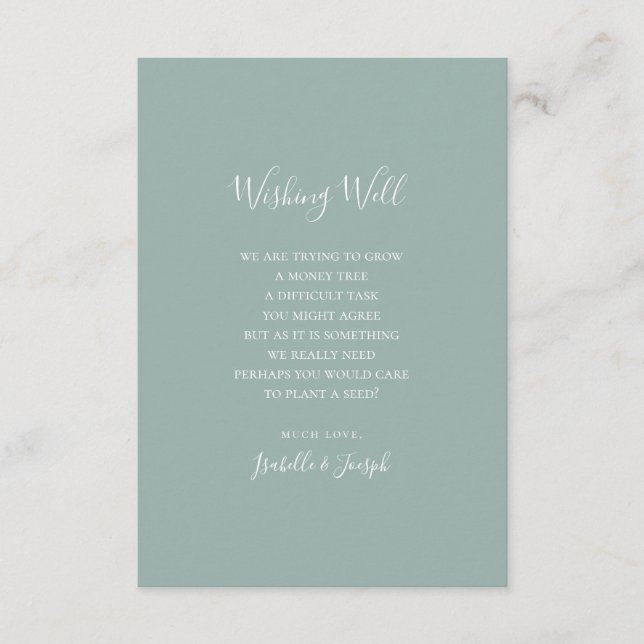 Cartão De Informações Sage Green Script Weding Wishing Card (Frente)