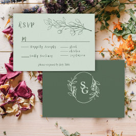 Cartão De Informações Sage Green Simple Boho Floral Bicolor RSVP