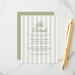 Cartão De Informações Sage Green Striped Wedding Details Card