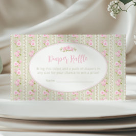 Cartão De Informações Sage Green Vintage Floral Diaper Raffle 