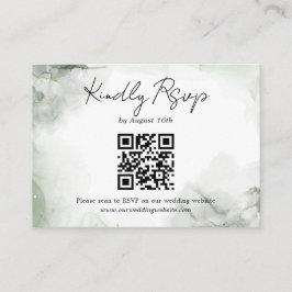 Cartão De Informações Sage Green Watercolor Script Weding Código QR Rsvp