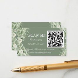 Cartão De Informações Sage Green White Floral Wedding RSVP 