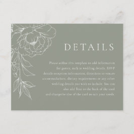Cartão De Informações Sage Green White Line Art Floral Wedding Details