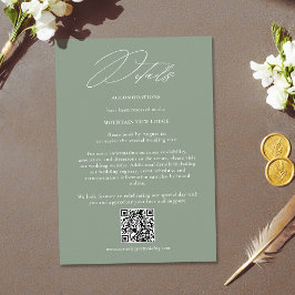 Cartão De Informações Sage Green White Modern QR Code Wedding Details