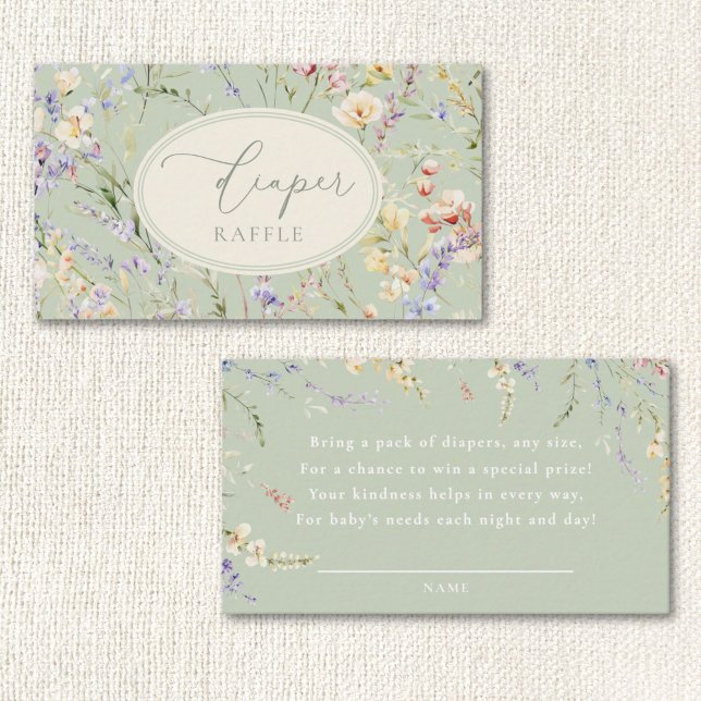 Cartão De Informações Sage Green Wildflower Fralda Raffle (Criador carregado)
