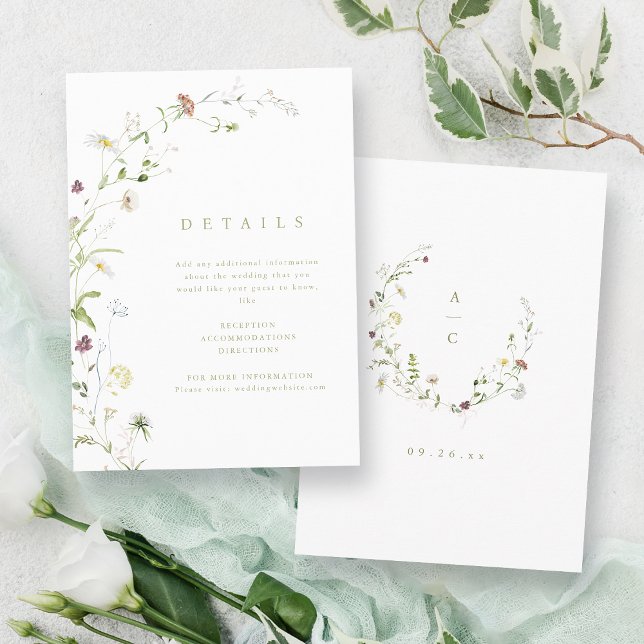 Cartão De Informações Sage Green Wildflower Rustic Boho Detalhes do Casa (Sage Green Wildflower Rustic Boho Wedding Details Enclosure Card)