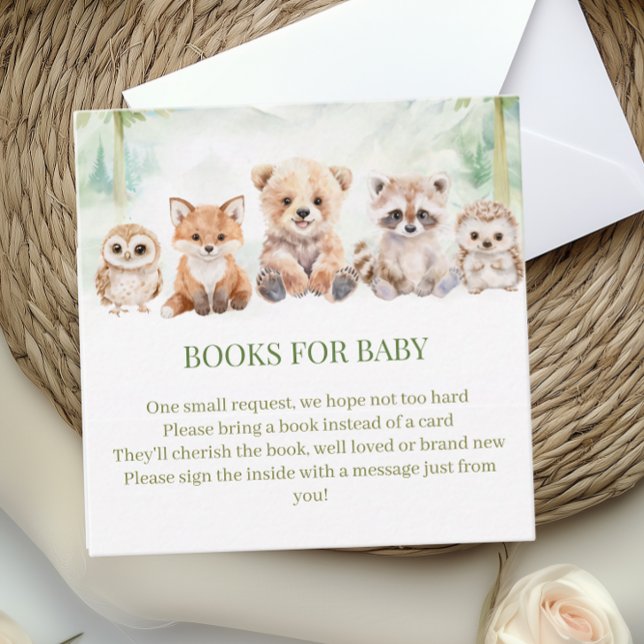 Cartão De Informações Sage Green Woodland Books for Baby Shower Card (Criador carregado)