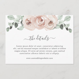 Cartão De Informações Sage Greenery Pink Floral Dusty Rosa Weding