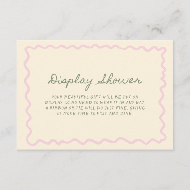 Cartão De Informações Sage Pink Whimsical Handwritten Display Shower (Frente)