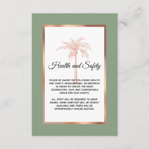 Cartão De Informações Sage Rosa Dourada Palm Tree Weding Health and Safe