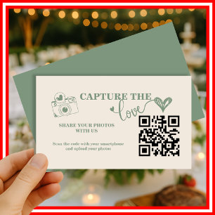 Cartão De Informações Sage Verde Capture The Love Código QR Casamento