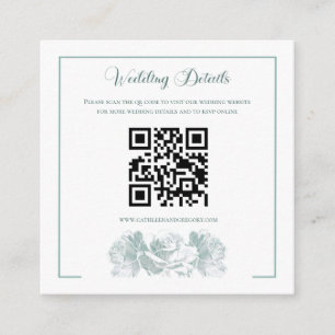 Cartão De Informações Sage Verde Código QR Caligrafia Casamento