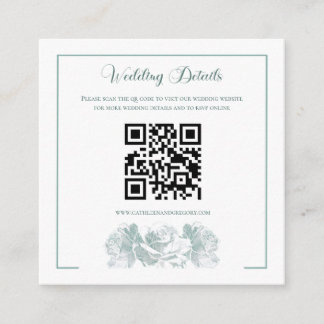 Cartão De Informações Sage Verde Código QR Caligrafia Casamento