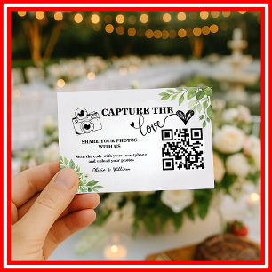 Cartão De Informações Sage Verde Folhagem Capture O Amor QR Casamento