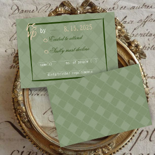 Cartão De Informações Sage Verde Moderno Cárdin Harlequin Casamento RSVP