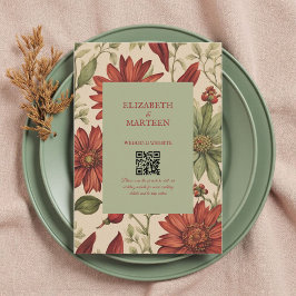 Cartão De Informações Sage Verde Rústico e Floral de Outono Vermelho Bor