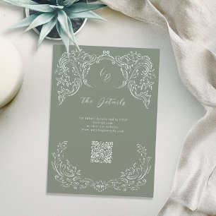 Cartão De Informações Sage Vintage Flourish Monograma Detalhes de Casame