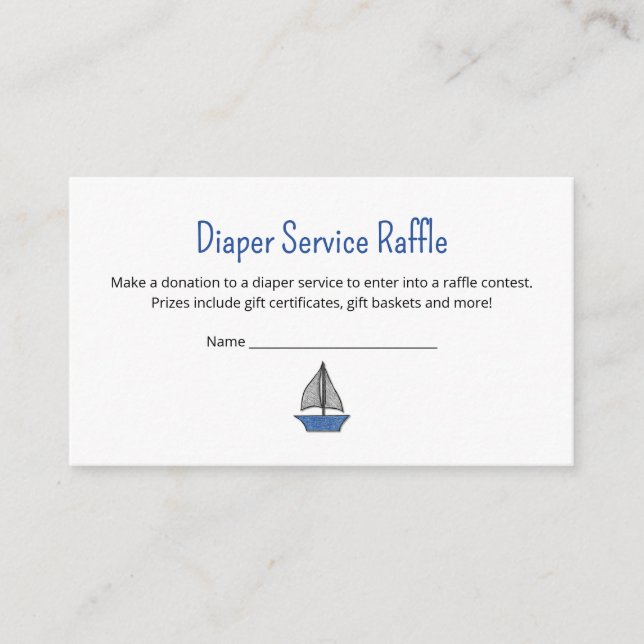 Cartão De Informações Sailboat Baby Boy Shower Diaper Service Raffle (Frente)
