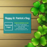 Cartão De Informações Saint Patrick Saudações Teal Green<br><div class="desc">Feliz Dia de São Patrício! Outro feriado para comemorar este mês de março e anunciar também o seu negócio ou promover o seu nome de marca. Cartão de cor verde-alta que você pode personalizar para colocar sua marca comercial e com saudação do Dia de São Patrick. Esta pode ser a...</div>