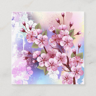 Cartão De Informações Sakura rosa no fundo da pintura