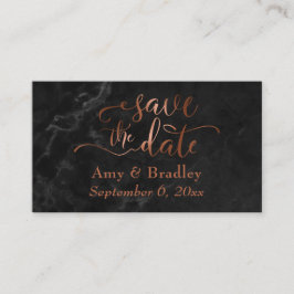 Cartão De Informações Salvar a Data | Letra Cobre sobre Mármore Preto