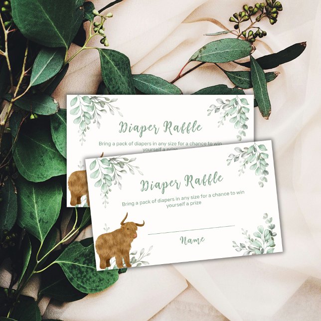 Cartão De Informações Santa Vaca Boho Greenerescente Fralda Raffle Chá d (Holy Cow Boho Greenery Diaper Raffle Baby Shower Enclosure Card)