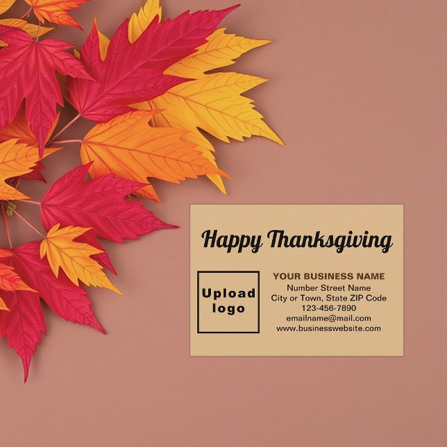 Cartão De Informações Saudação de Ação de Graças de Negócios em Castanho (Light brown Thanksgiving business enclosure card)
