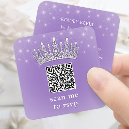 Cartão De Informações Scan Me QR RSVP Quinceañera Crown Lilac Purple