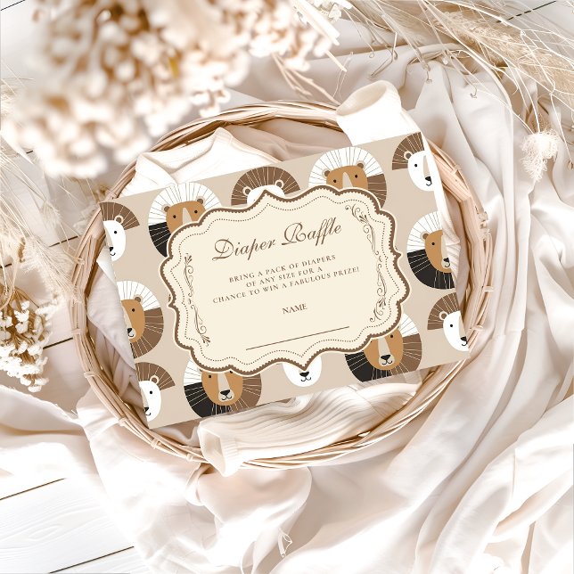 Cartão De Informações Scandinavian Safari Lion Baby Showe Diapper Raffle (Criador carregado)