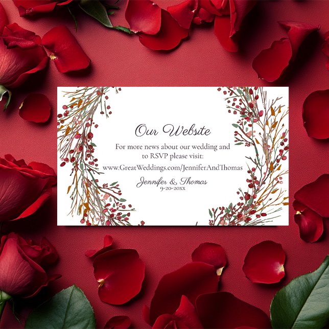 Cartão De Informações Scarlet Red Winter Wreath Floral Casamento (Criador carregado)