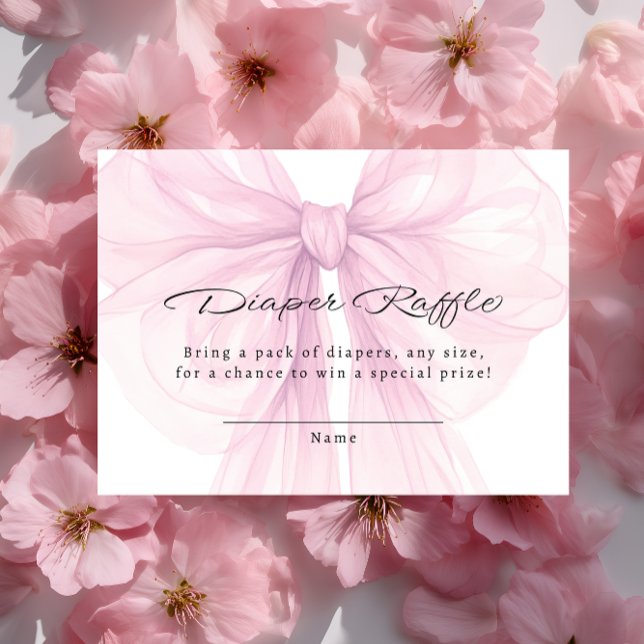 Cartão De Informações Script Blush Bow Diaper Raffle Insert (Criador carregado)