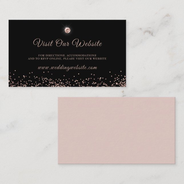 Cartão De Informações Script Brilhante Dourado Rosa preto (Frente/Verso)