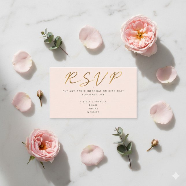 Cartão De Informações script de efeito Dourado, RSVP rosa (Pink and gold pretty R.S.V.P wedding enclosure card.)