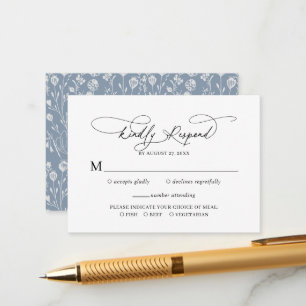 Cartão De Informações Script De Orçamento Floral Dusty Blue Weding Rsvp