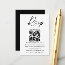 Cartão De Informações Script de Tinta de Caligrafia de Casamento QR Blac