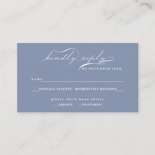 Cartão De Informações Script Elegante Azul Dusty (Frente)
