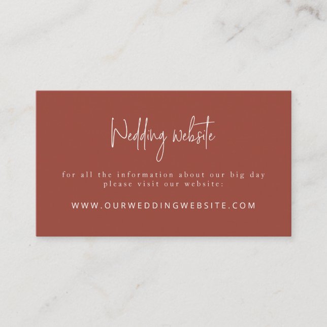 Cartão De Informações Script Font Modern Terracotta Wedding Site (Frente)