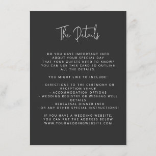 Cartão De Informações Script Font Modern Wedding Black and White