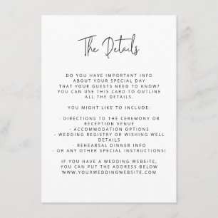 Cartão De Informações Script Font Modern Wedding Black and White