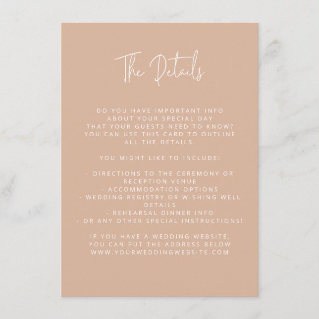 Cartão De Informações Script Font Modern Wedding Blush Pink (Frente)