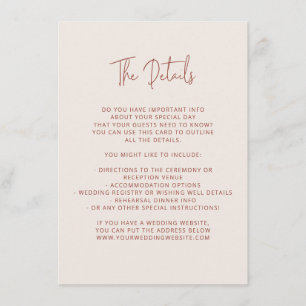 Cartão De Informações Script Font Modern Wedding Terracotta & Cream