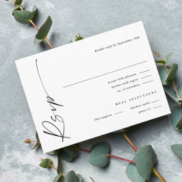 Cartão De Informações Script Moderno Elegante Preto e Branco RSVP de Cas