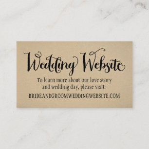 Cartão De Informações Script Preto do Site de Casamento Rustic Kraft